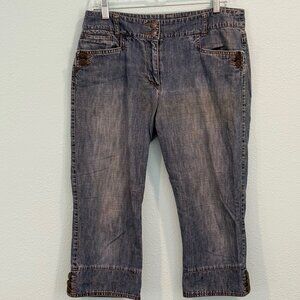 Jodhpur Blue Denim European Capri Pants Size European 42, US Large